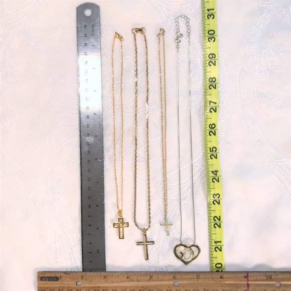 4 Pc Necklace Set Christian Cross God Jesus Church Silver & Gold Tone Rhinestone - Picture 11 of 11